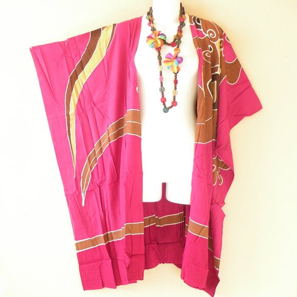 CM70 Gecko Batik Plus 38" Open Hand Painted Cover Up Midi Cardigan fit up to 5X - Picture 1 of 2